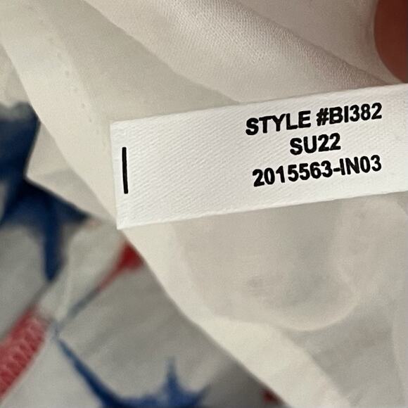 J Crew Smocked Tiered Midi Dress Size S Red White Blue Tie Shoulder Patriotic - Picture 6 of 7